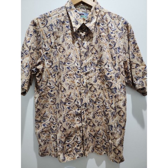 reyn spooner Other - VTG Reyn Spooner Shell Tan & Blue Button Up Aloha Hawaiian Shirt Sz L - HTF